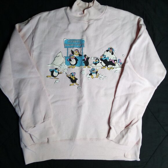 Vintage Iceberg Snowcones Penguins Snow Winter Mockneck Sweatshirt - Picture 2 of 5